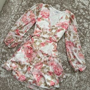 Ever New White Floral Wrap Dress with Pink Roses
